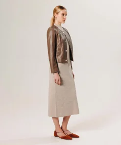 Hot Rodier Veste courte en cuir marron camel