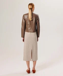 Hot Rodier Veste courte en cuir marron camel