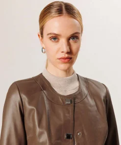 Hot Rodier Veste courte en cuir marron camel