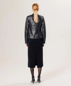 Online Rodier Veste courte zippée en cuir bleu nuit