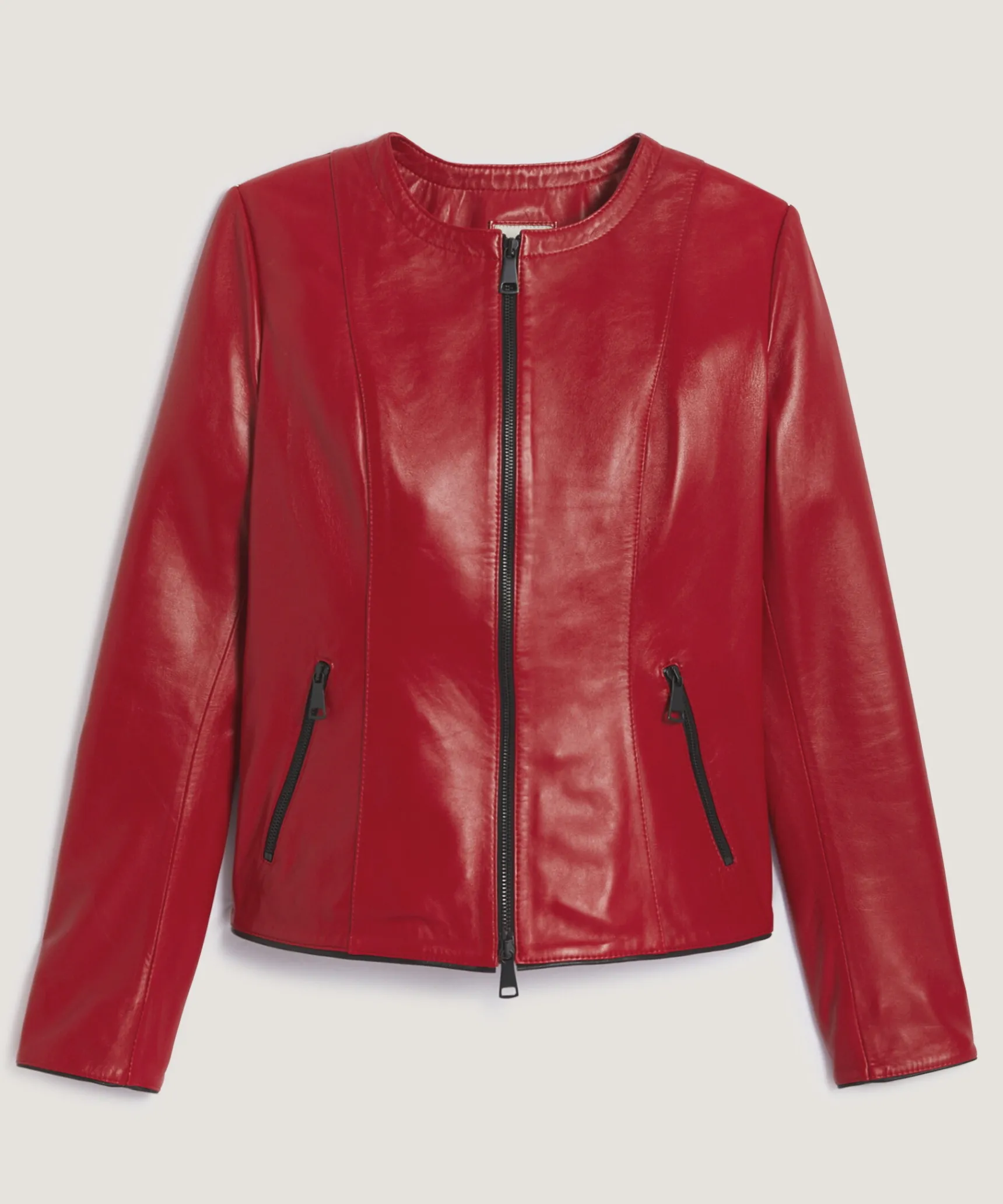 Sale Rodier Veste courte zippée en cuir rouge rubis