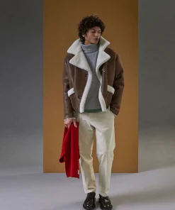 Sale Rodier Veste croisée en peau lainée homme marron