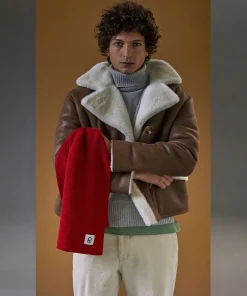 Sale Rodier Veste croisée en peau lainée homme marron
