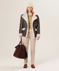 Sale Rodier Veste croisée en peau lainée marron