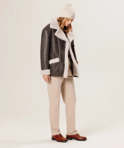 Sale Rodier Veste croisée en peau lainée marron