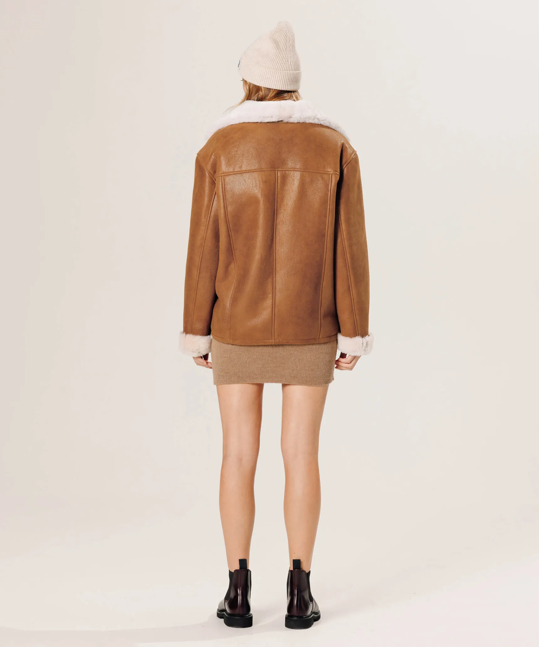 Online Rodier Veste croisée en peau lainée beige camel
