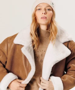 Online Rodier Veste croisée en peau lainée beige camel