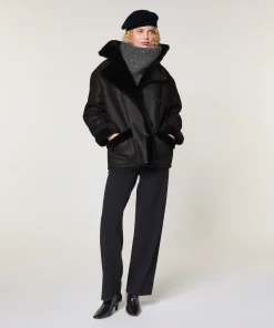 Clearance Rodier Veste croisée en peau lainée noir