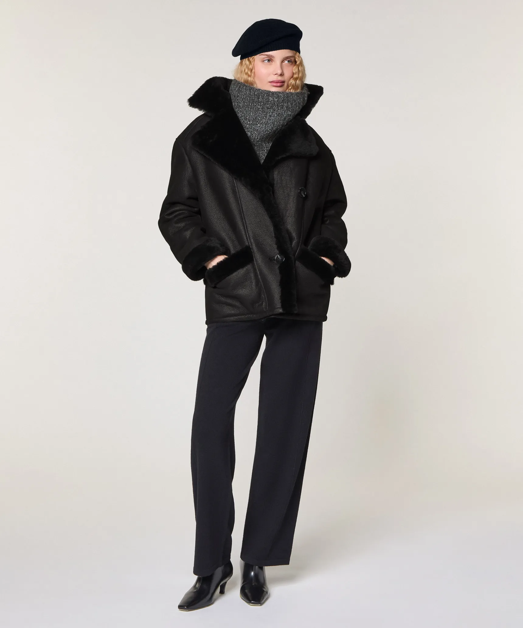 Clearance Rodier Veste croisée en peau lainée noir