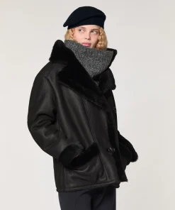Clearance Rodier Veste croisée en peau lainée noir