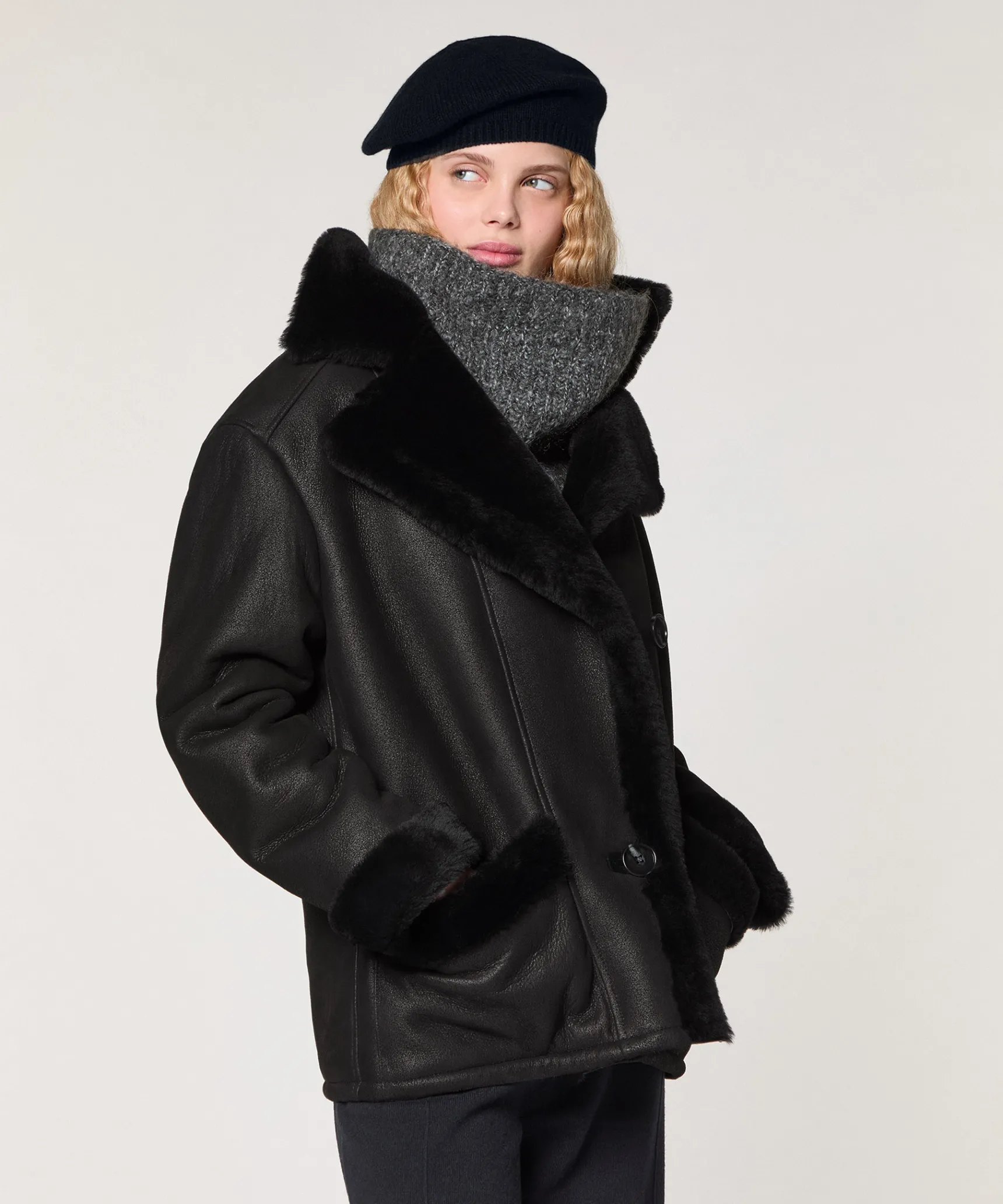 Clearance Rodier Veste croisée en peau lainée noir