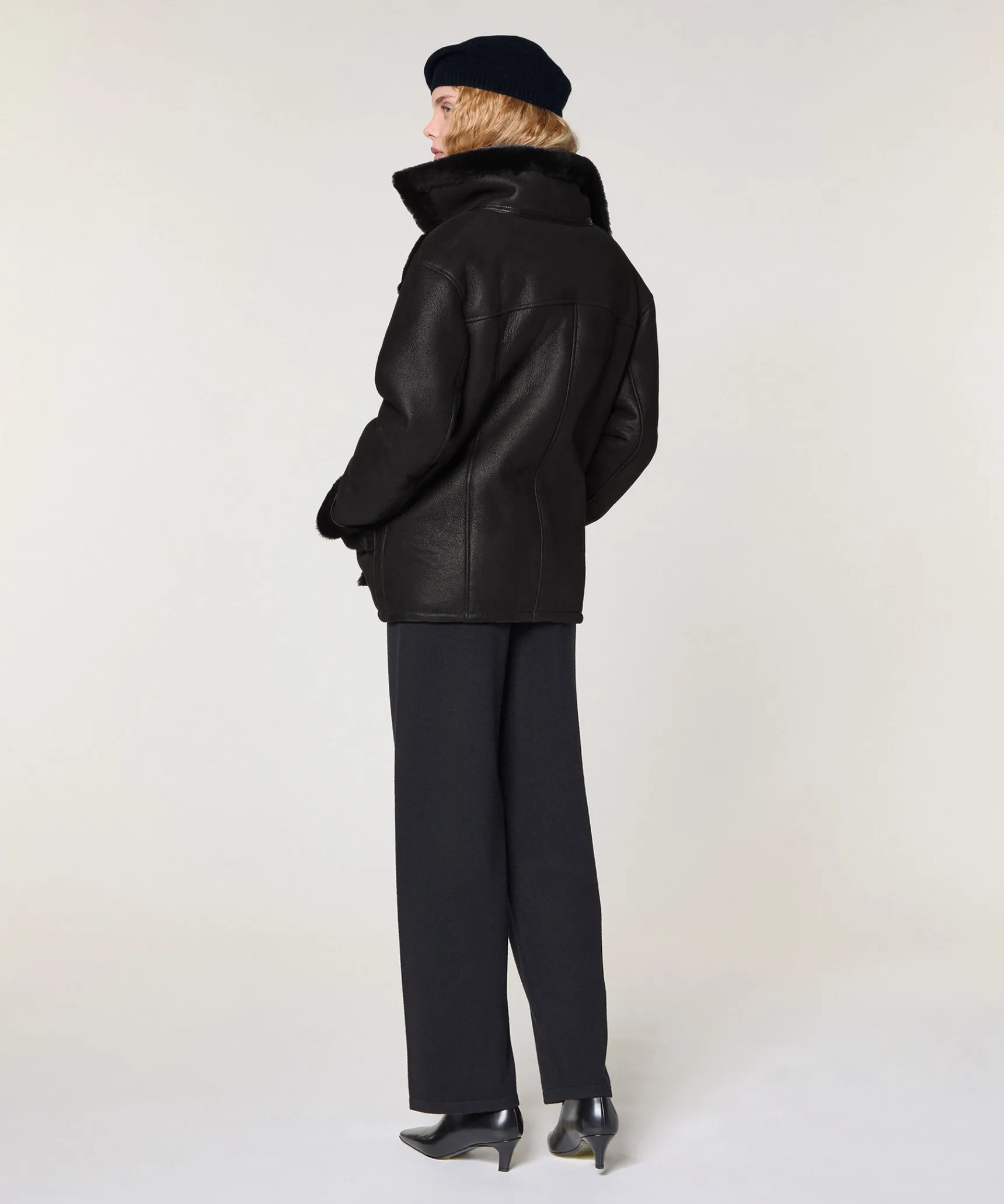 Clearance Rodier Veste croisée en peau lainée noir