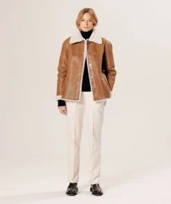 Discount Rodier Veste en peau lainée réversible beige camel
