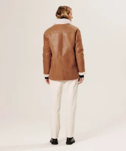 Discount Rodier Veste en peau lainée réversible beige camel