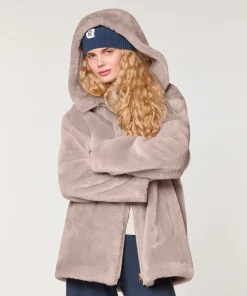 Rodier Veste reversible en peau lainée marron taupe