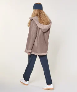 Rodier Veste reversible en peau lainée marron taupe