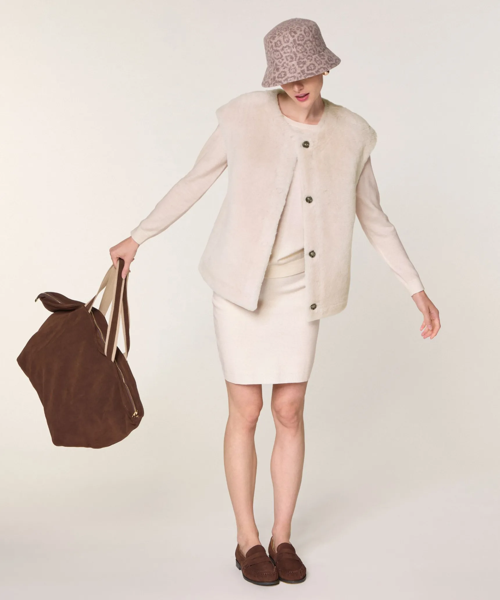 Clearance Rodier Veste sans manches réversible en peau lainée marron