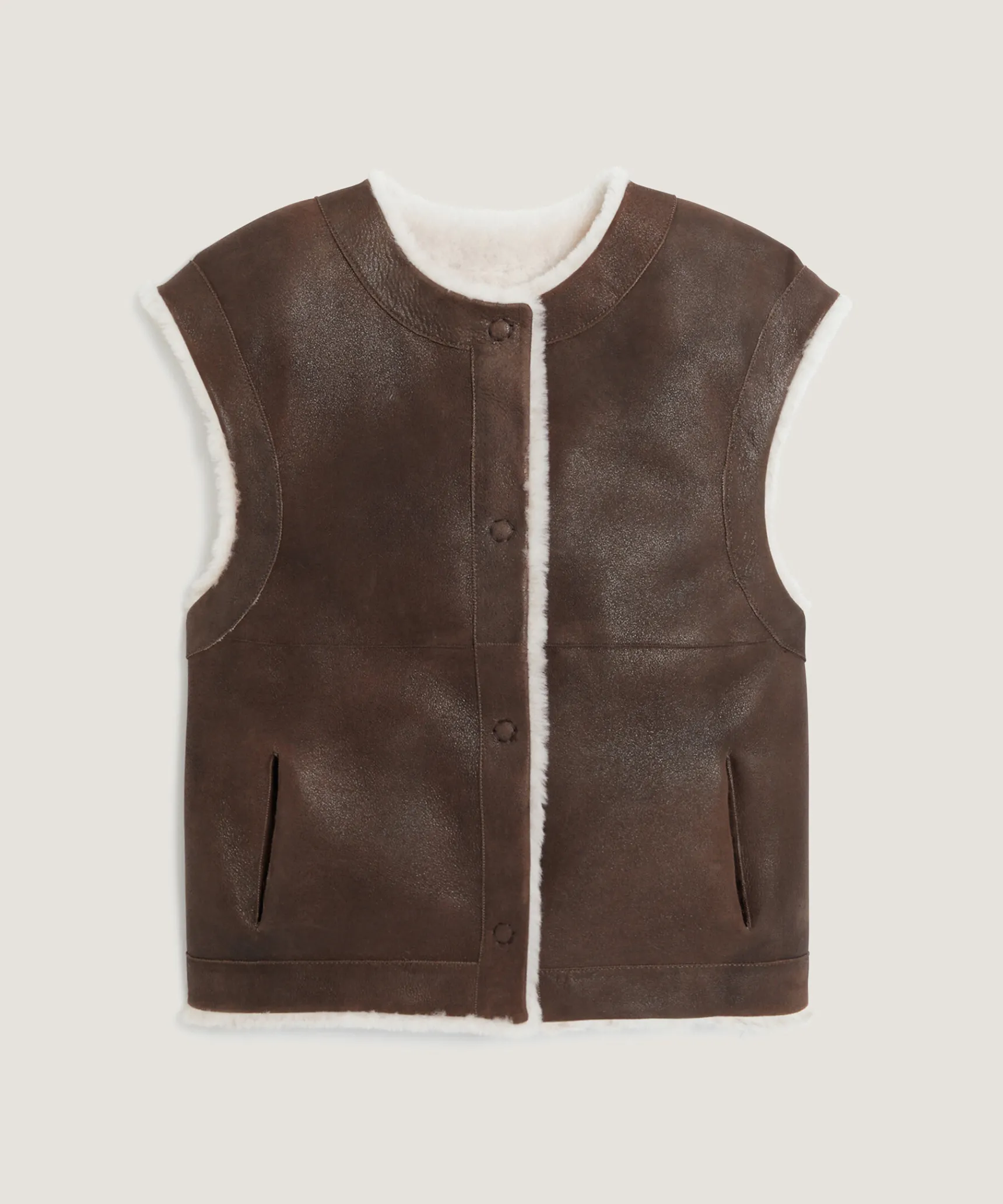 Clearance Rodier Veste sans manches réversible en peau lainée marron