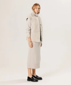 Clearance Rodier Veste sans manches réversible en peau lainée marron