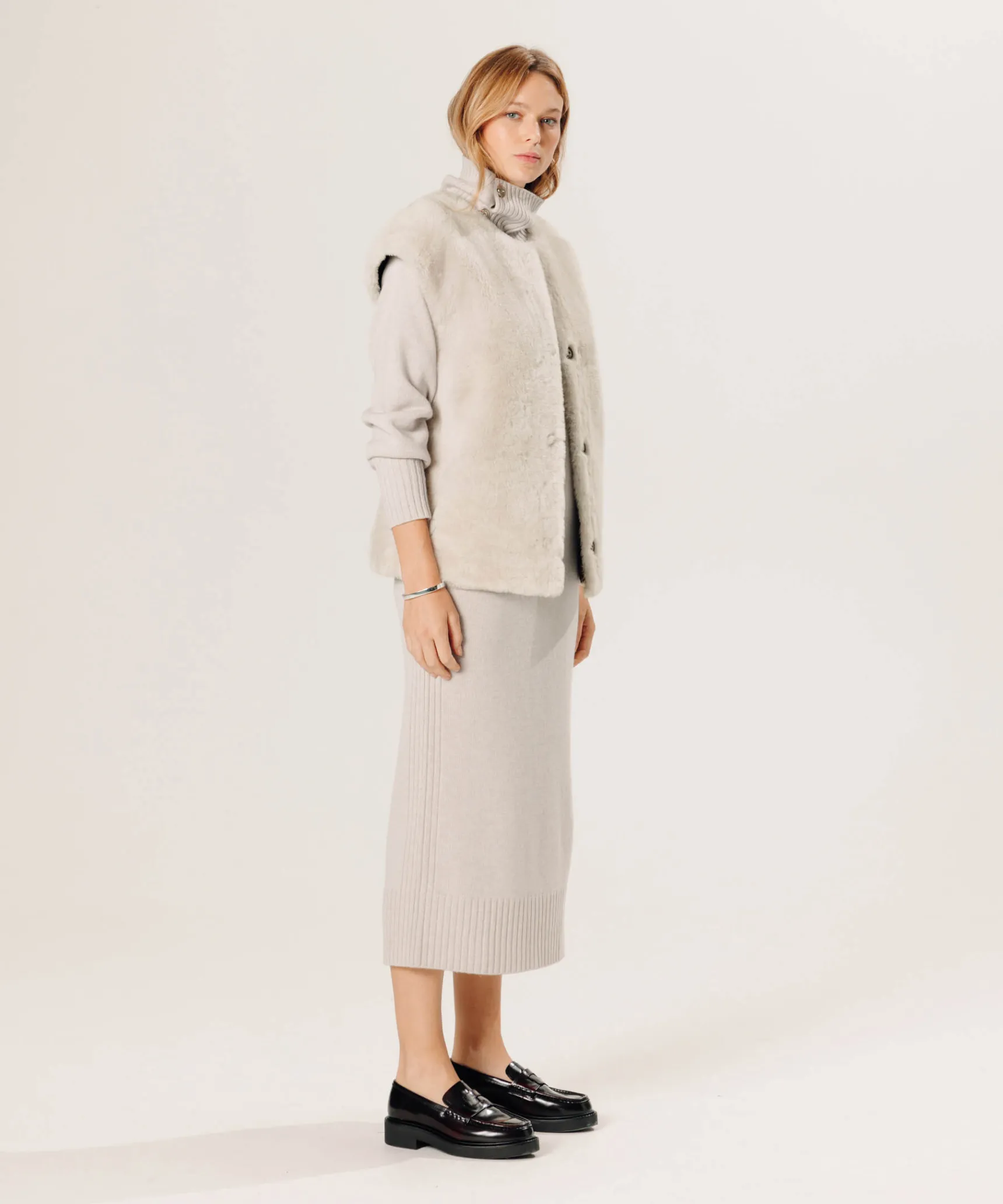 Clearance Rodier Veste sans manches réversible en peau lainée marron