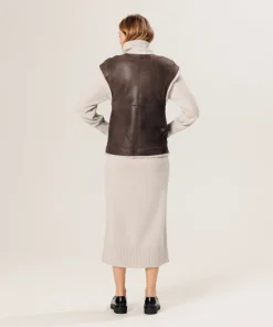 Clearance Rodier Veste sans manches réversible en peau lainée marron