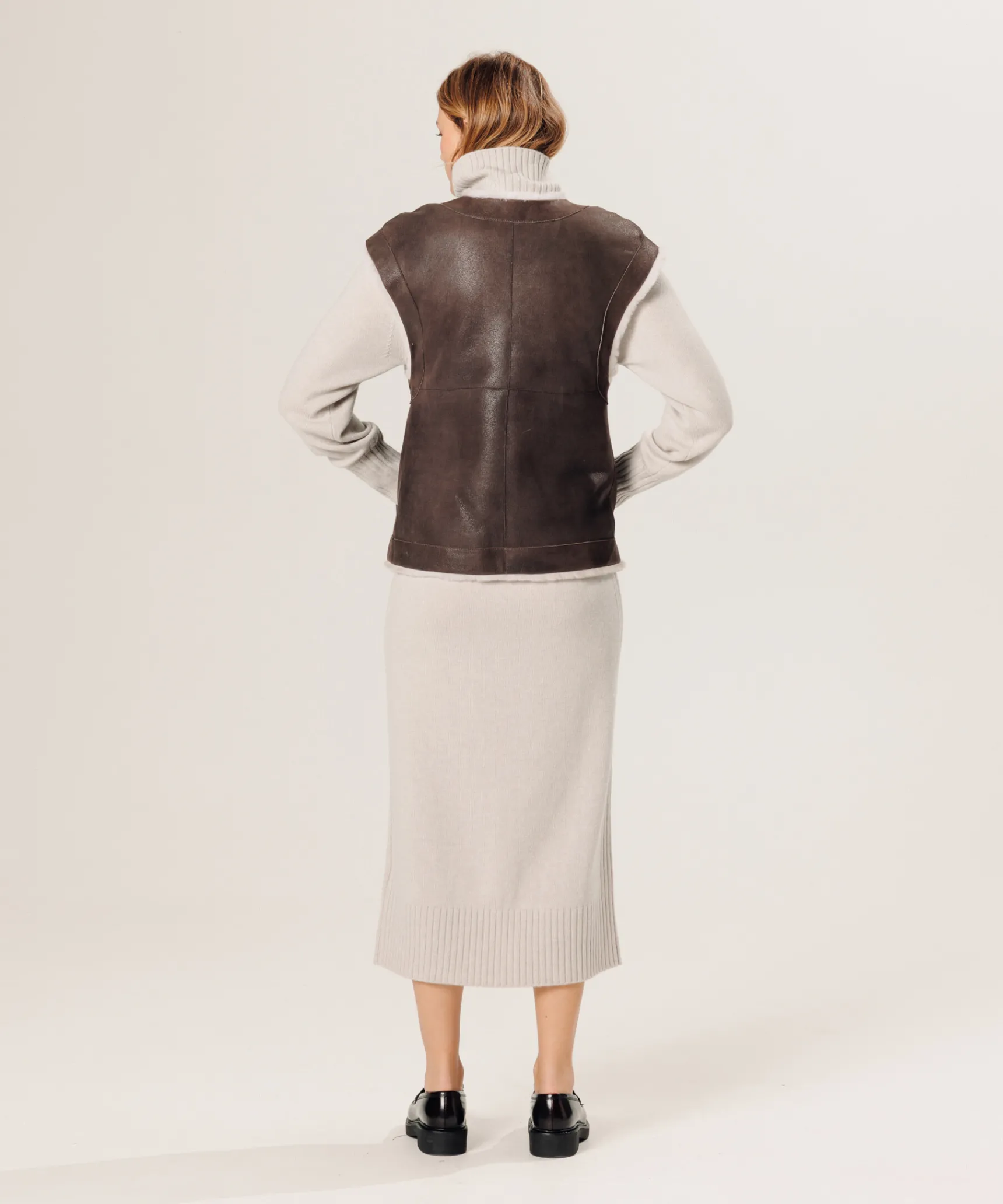 Clearance Rodier Veste sans manches réversible en peau lainée marron