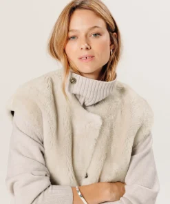 Clearance Rodier Veste sans manches réversible en peau lainée marron