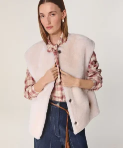 Outlet Rodier Veste sans manches réversible en peau lainée marron camel
